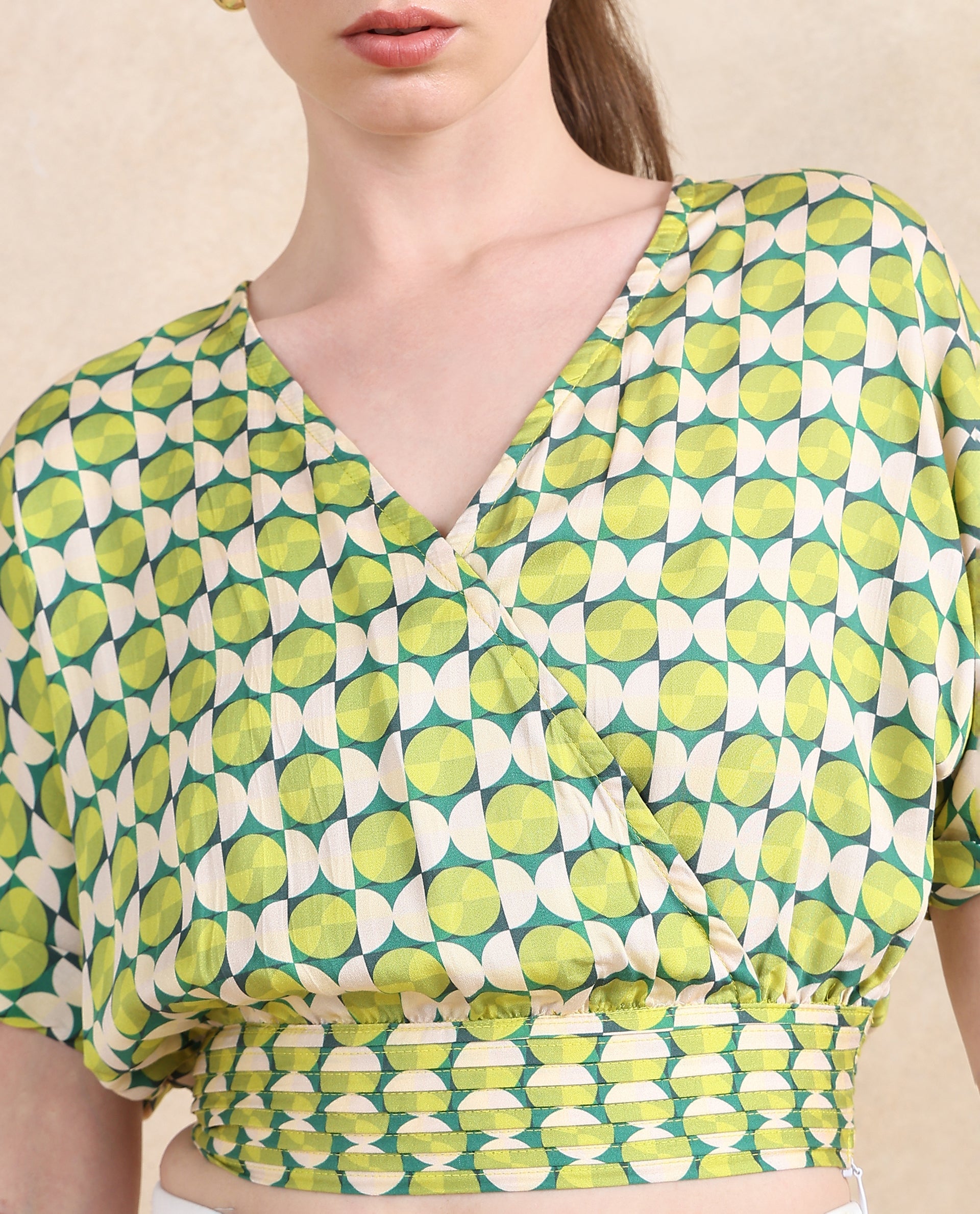Women's Green Casual Half Sleeves Top