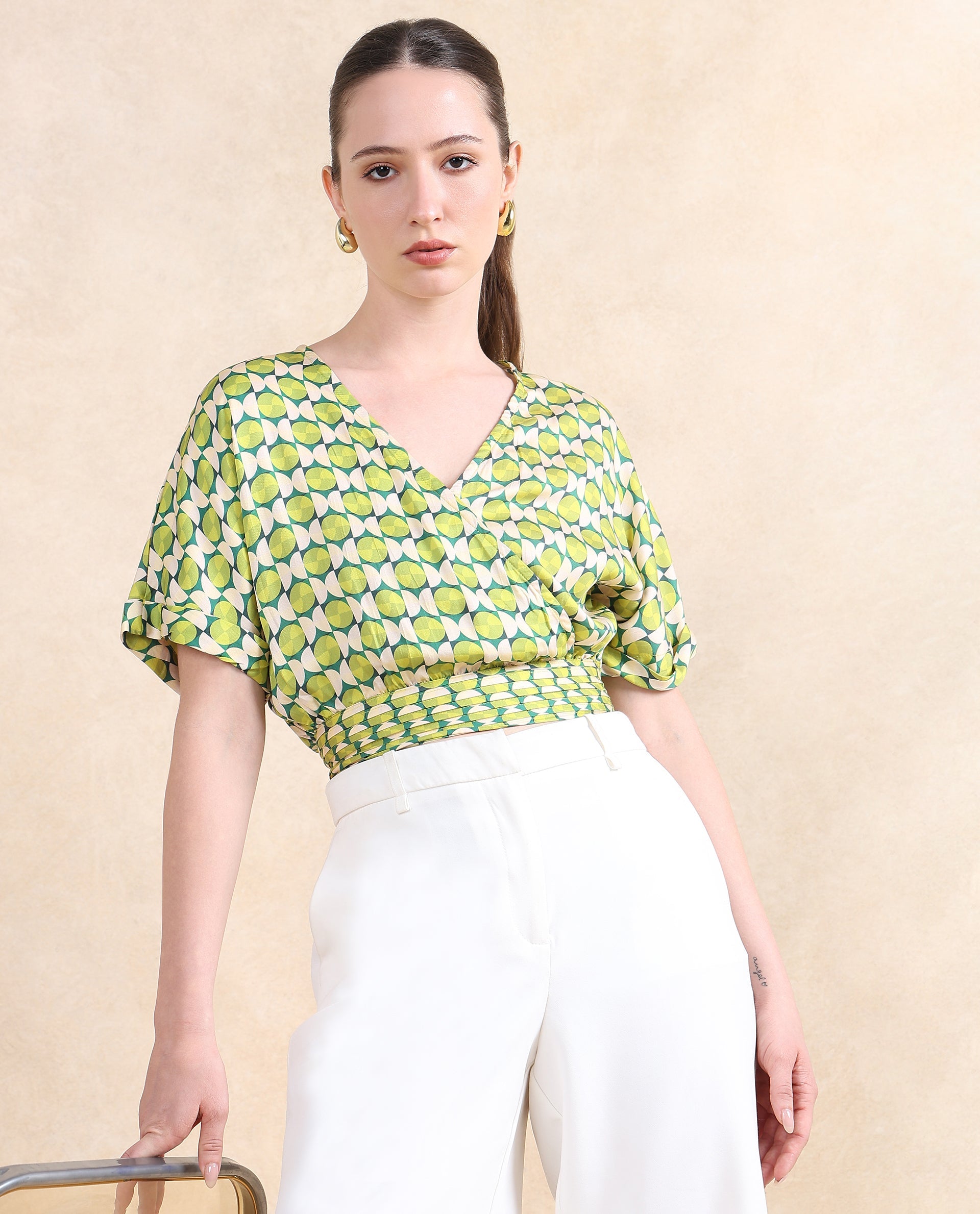 Women's Green Casual Half Sleeves Top