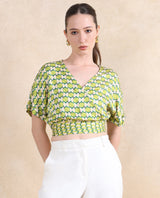Women's Green Casual Half Sleeves Top