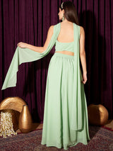 Women's Green Embellished Sequined Ready To Wear Lehenga & Blouse With Dupatta