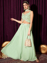 Women's Green Embellished Sequined Ready To Wear Lehenga & Blouse With Dupatta