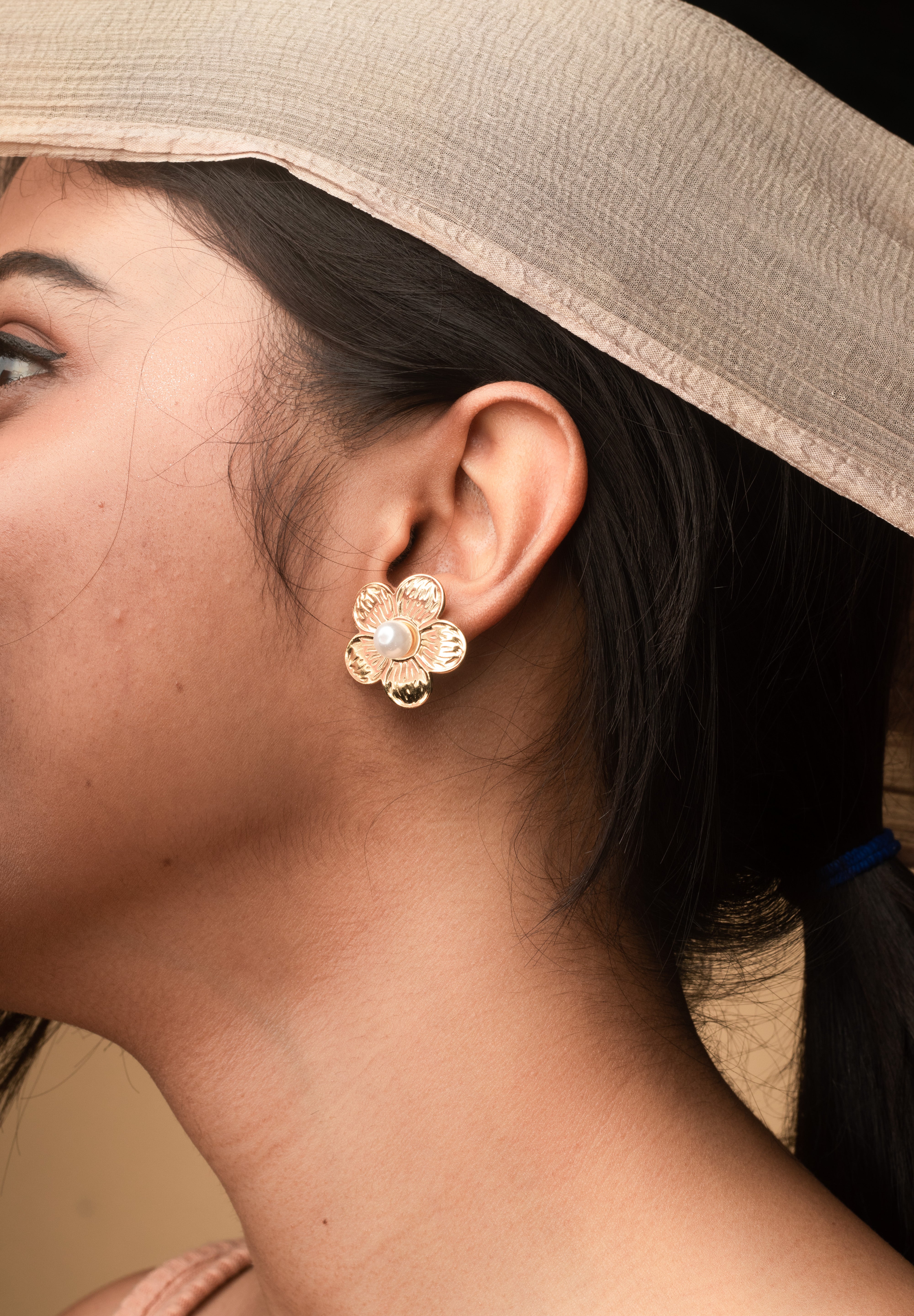 Women's Gold & White Casual Earrings