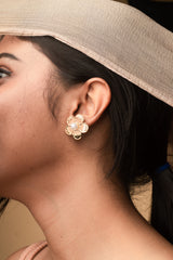 Women's Gold & White Casual Earrings