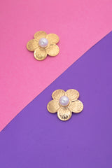 Women's Gold & White Casual Earrings