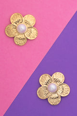 Women's Gold & White Casual Earrings