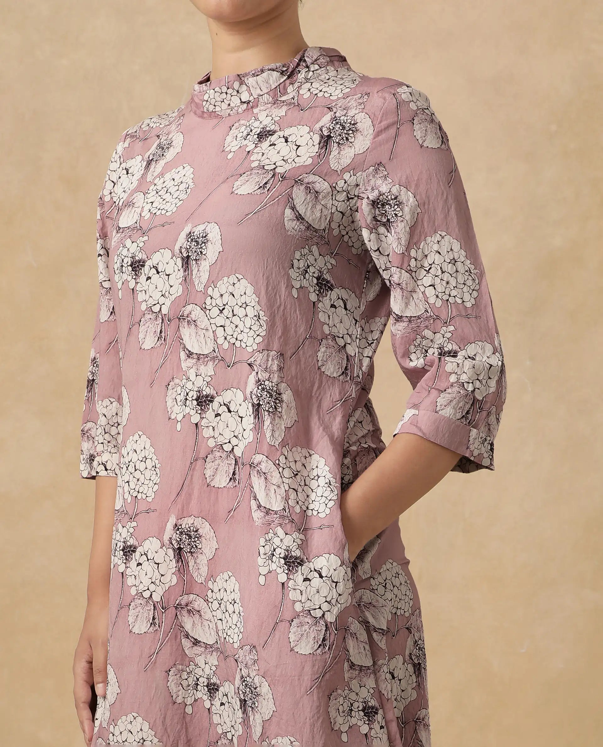 Women's Pink Casual Three Quarter Sleeves Dress