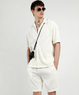 Men's Ivory White Self-Design Wave Co-Ord Set