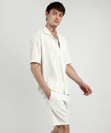 Men's Ivory White Self-Design Wave Co-Ord Set