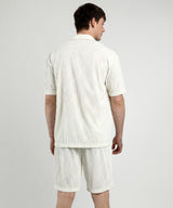 Men's Ivory White Self-Design Wave Co-Ord Set