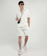 Men's Ivory White Self-Design Wave Co-Ord Set