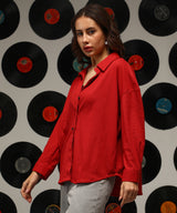 Women's Scarlet Red Solid Casual Oversized Shirt