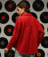 Women's Scarlet Red Solid Casual Oversized Shirt