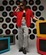 Women's Scarlet Red Solid Casual Oversized Shirt