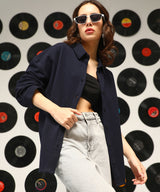 Women's Midnight Blue Solid Casual Oversized Shirt