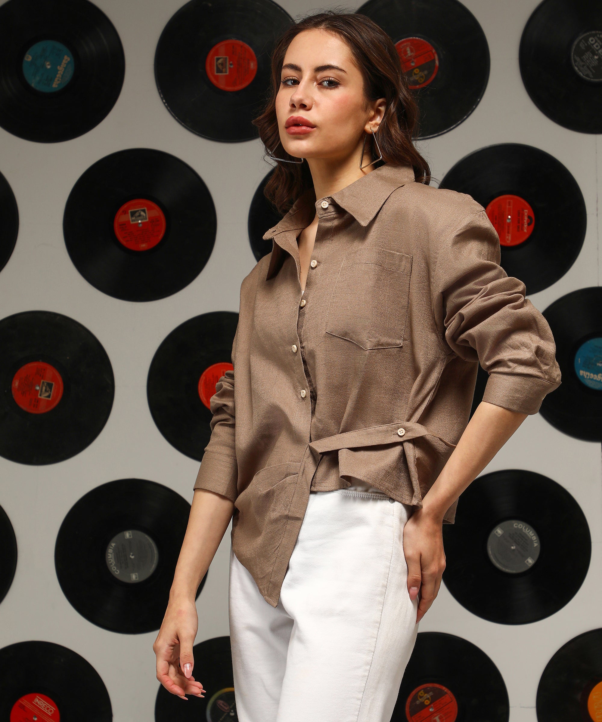 Women's Ash Brown Solid Wrap Casual Shirt