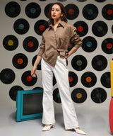 Women's Ash Brown Solid Wrap Casual Shirt