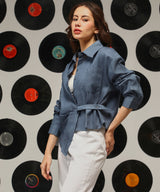 Women's Aegean Blue Solid Wrap Casual Shirt