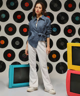 Women's Aegean Blue Solid Wrap Casual Shirt