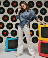 Women's Aegean Blue Solid Wrap Casual Shirt