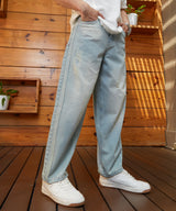 Men's Light Blue Light-Wash Baggy Denim Jeans