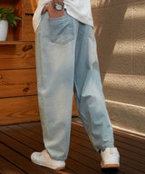 Men's Light Blue Light-Wash Baggy Denim Jeans