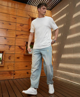 Men's Light Blue Light-Wash Baggy Denim Jeans