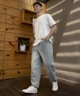 Men's Light Blue Light-Wash Baggy Denim Jeans