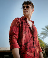 Men's Orange Casual Full Sleeve Printed Shirt