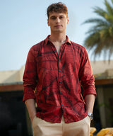 Men's Orange Casual Full Sleeve Printed Shirt