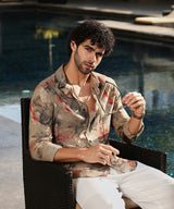 Men's Camel Beige Casual Pigme-Strokes Full Sleeve Shirt