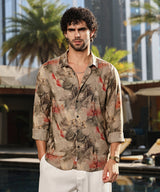 Men's Camel Beige Casual Pigme-Strokes Full Sleeve Shirt