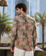 Men's Camel Beige Casual Pigme-Strokes Full Sleeve Shirt