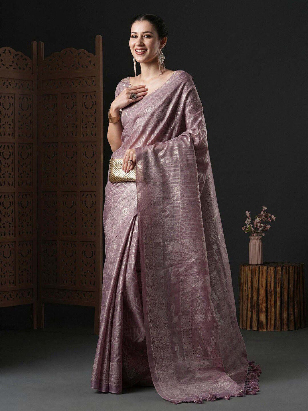 Women's Kota Doria Cotton Pink Printed Designer Saree with Blouse Piece