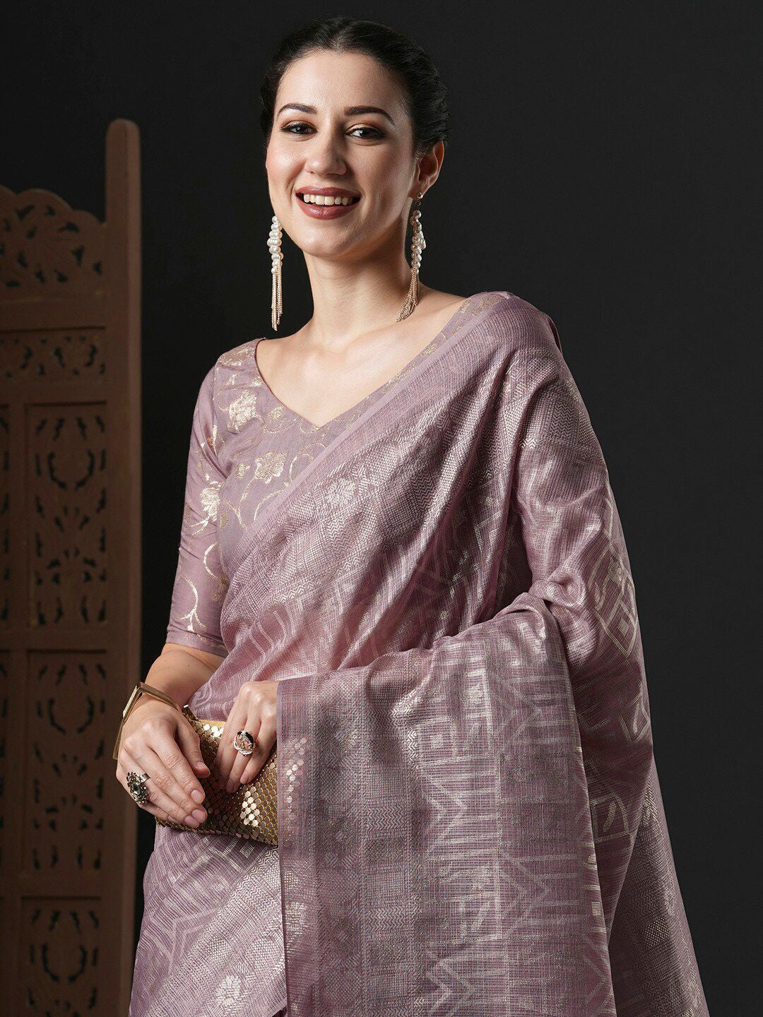 Women's Kota Doria Cotton Pink Printed Designer Saree with Blouse Piece