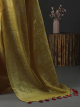 Women's Kota Doria Cotton Yellow Printed Designer Saree with Blouse Piece
