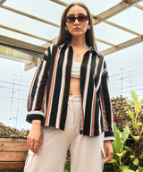 Women's Midnight Black & Mocha Brown Striped Boxy Shirt