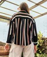 Women's Midnight Black & Mocha Brown Striped Boxy Shirt