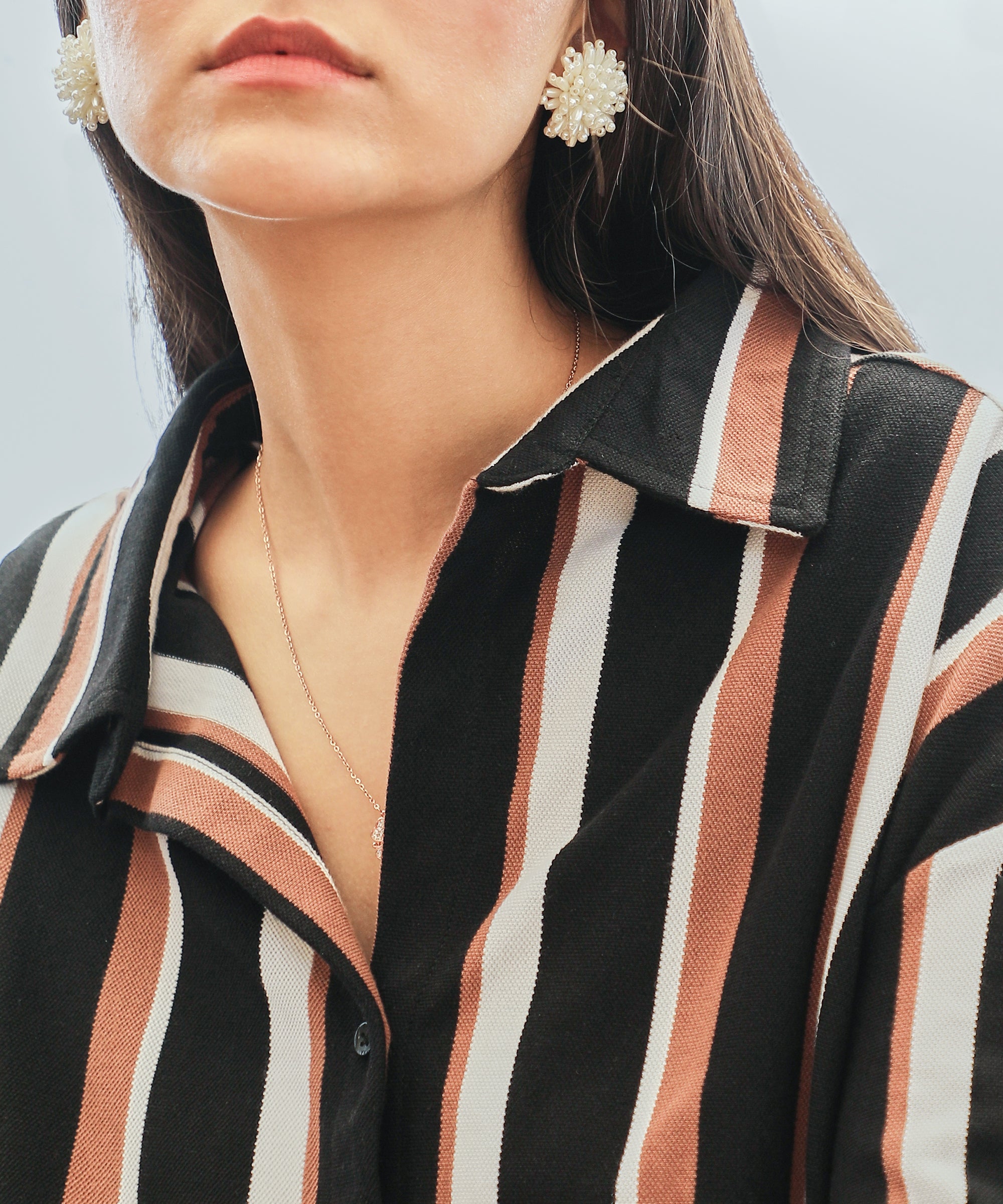 Women's Midnight Black & Mocha Brown Striped Boxy Shirt
