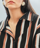 Women's Midnight Black & Mocha Brown Striped Boxy Shirt
