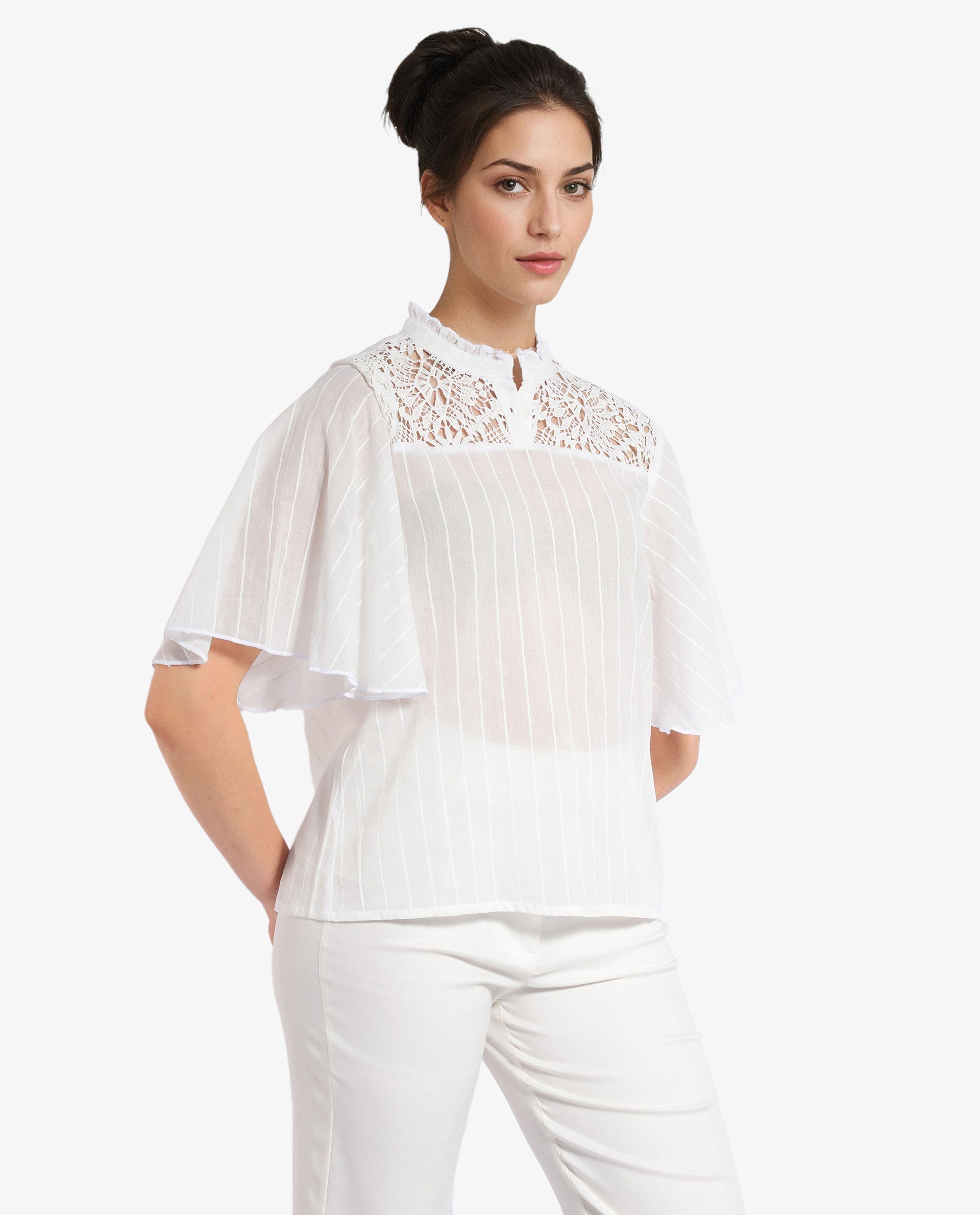 Women's White Casual Half Sleeves Top