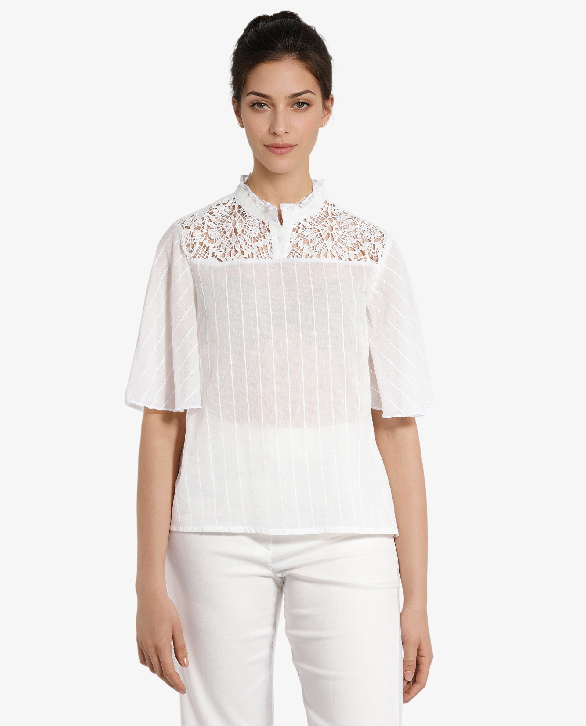 Women's White Casual Half Sleeves Top