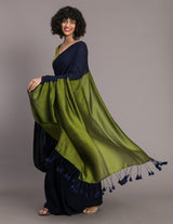 Women's Blue Cotton Acrylic Saree with Blouse Piece