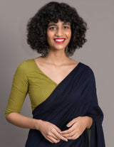 Women's Blue Cotton Acrylic Saree with Blouse Piece