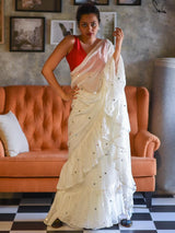 Women's White Mul Cotton Modal Saree