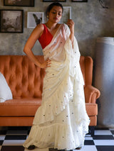 Women's White Mul Cotton Modal Saree