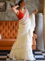 Women's White Mul Cotton Modal Saree