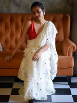 Women's White Mul Cotton Modal Saree