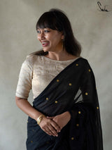 Women's Black Mul Cotton Saree
