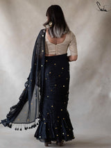 Women's Black Mul Cotton Saree