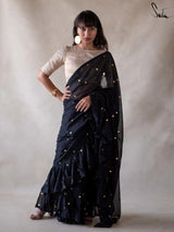 Women's Black Mul Cotton Saree